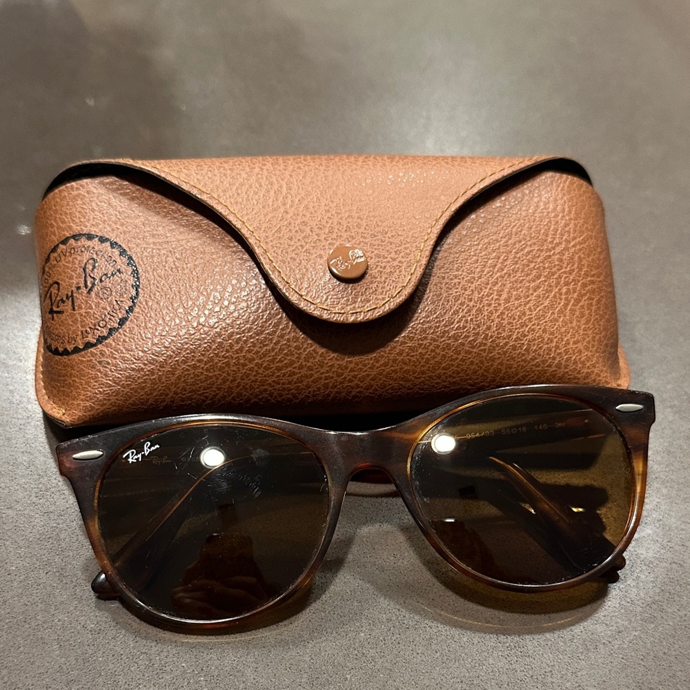 Ray-Ban Tortoise Shell Sunglasses with Leather Case